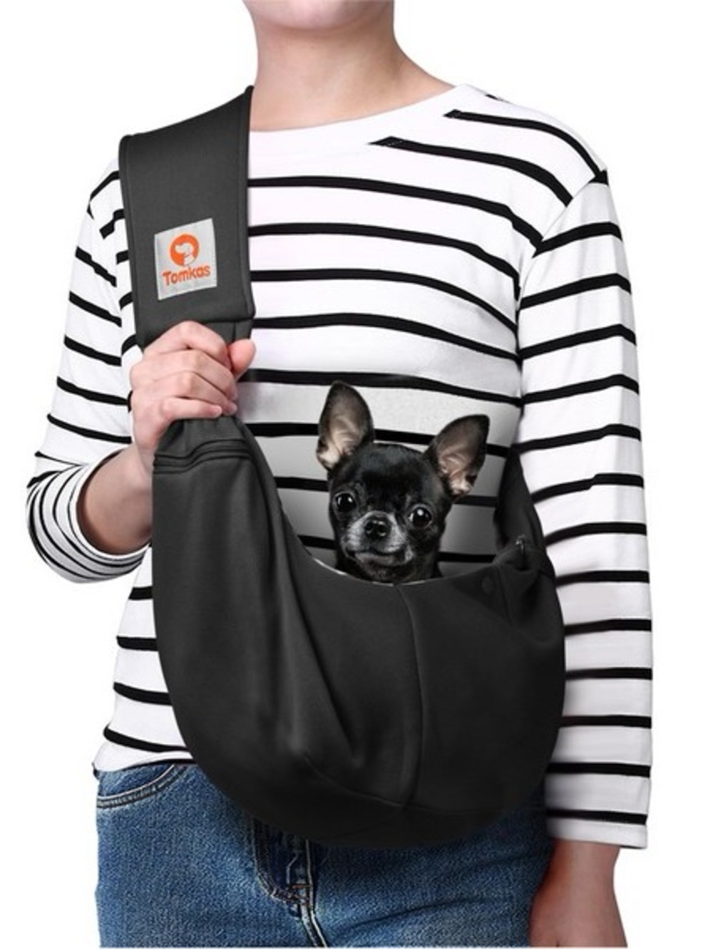 Tomkas Black Crossbody Pet Carrier Sling Bag